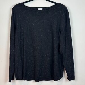 Chico's Womens Black Gold Metallic Knit Long Sleeve Top Size 3 (XL) Party Winter